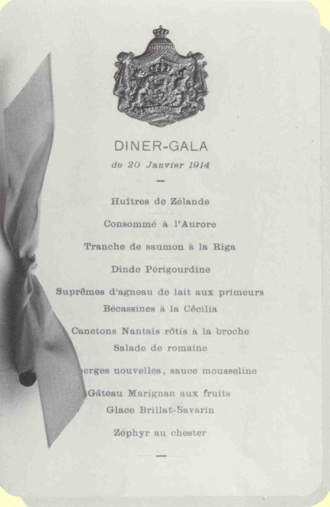 Een van zijn meesterlijke menu's voor een gala diner